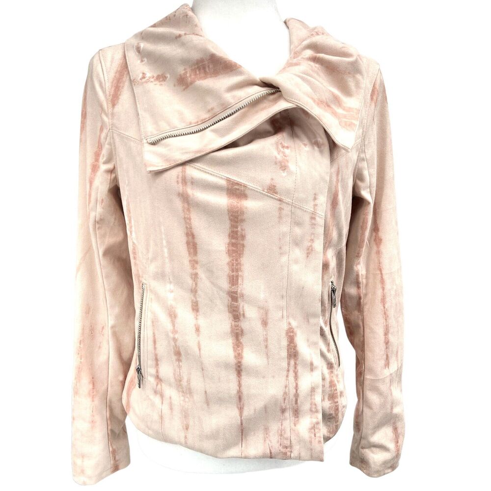 BLANKNYC Womens Moto Jacket Vegan Faux Suede Hippie Dippie Peach Tie‎ Dye Coat S